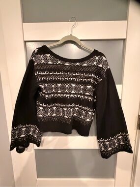 Sam Edelman Black & White Fair Isle Crewneck Sweater
